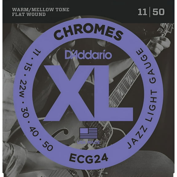 D'Addario ECG24 Chromes Flat Wound Electric Guitar Strings, Jazz Light, 11-50