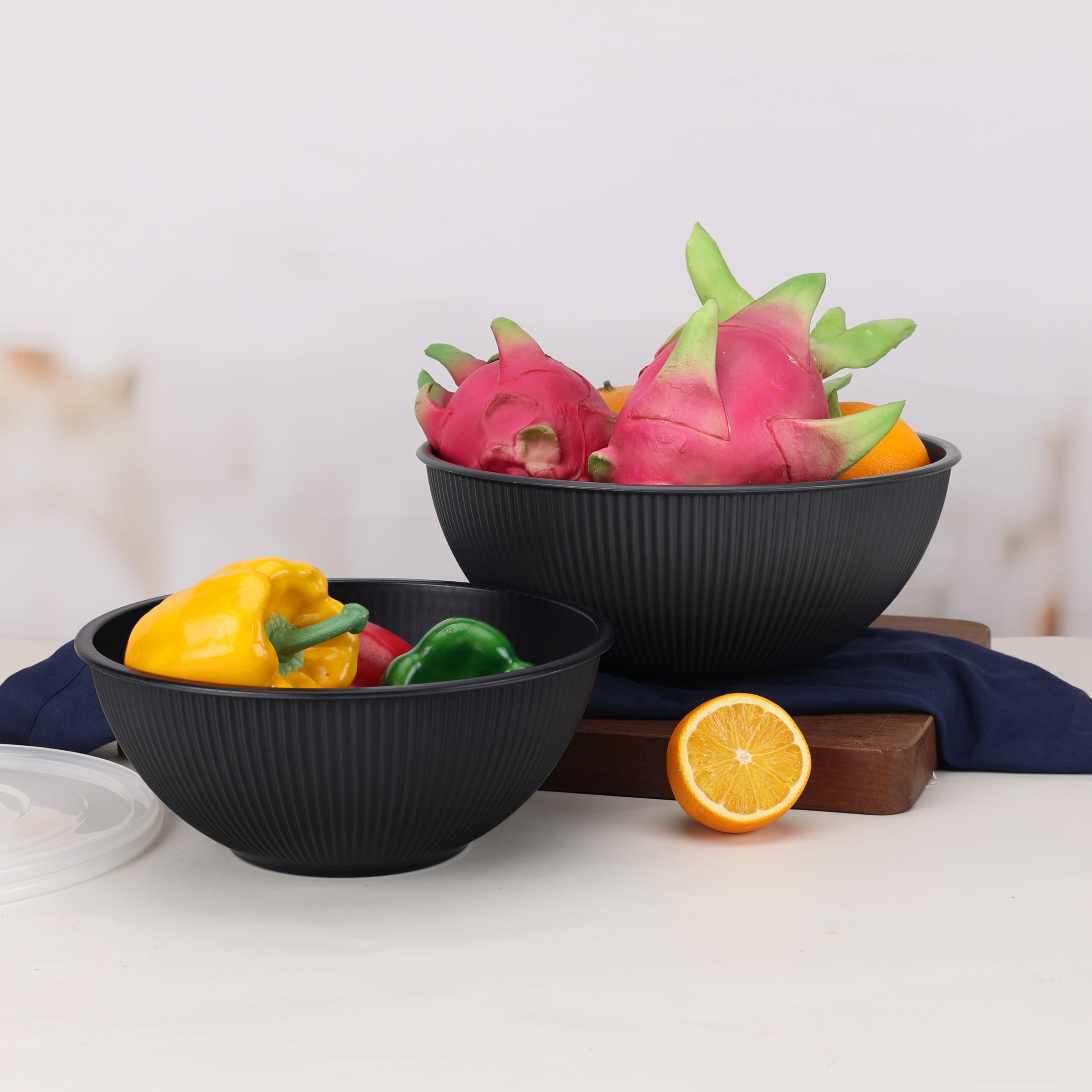 (4 pack) Mainstays - Black 4-Piece Eco-Friendly Recycled Plastic Serve Bowl Set
