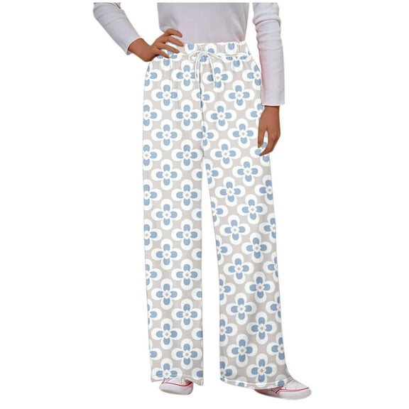 miqiqism Women's Floral Printed Trousers Drawstring Pajama Pants Wide Leg Casual Lounge Pant | Comfy Sleepwear | Yoga Pants with Pocket,White,XX-Large