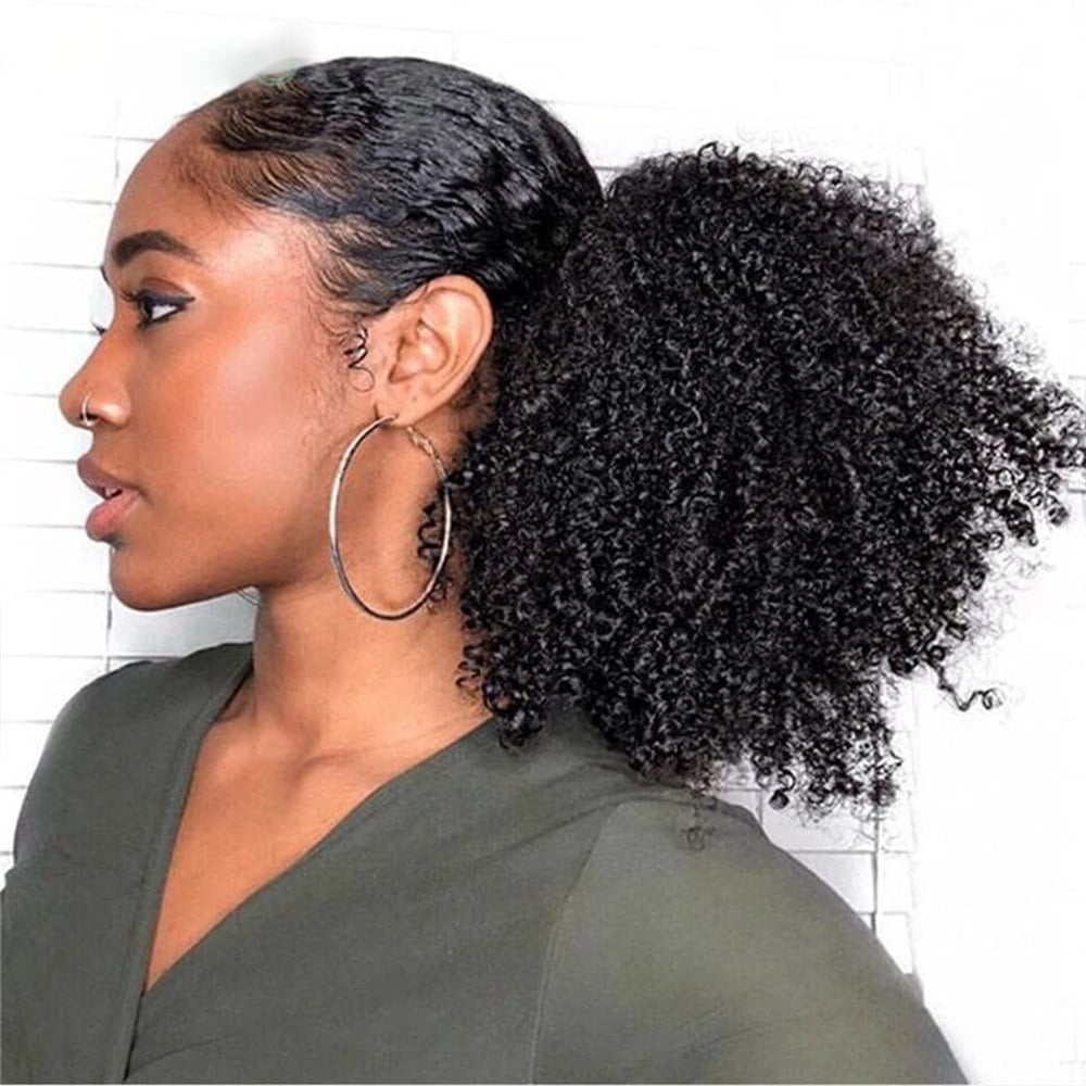 Afro Puff Ponytail Extensions Human Hair for Black Women Kinky Curly Remy Hair Drawstring Ponytail Natural Hairpieces
