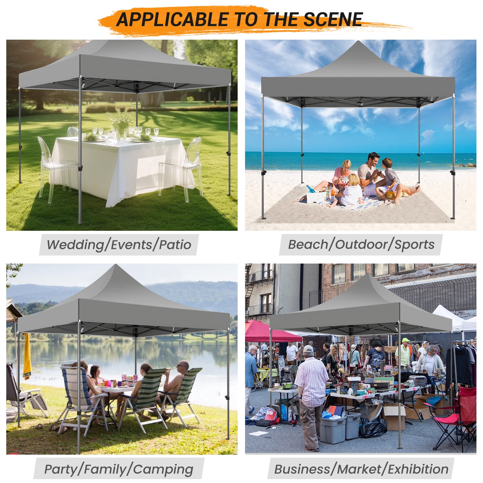 SANOPY 10x10 FT Heavy Duty Pop up Canopy , Commercial Canopy Tent, Adjustable Height Party Tent with 4 Removable Sidewalls, 4Sandbag，Rollerbag, Gray