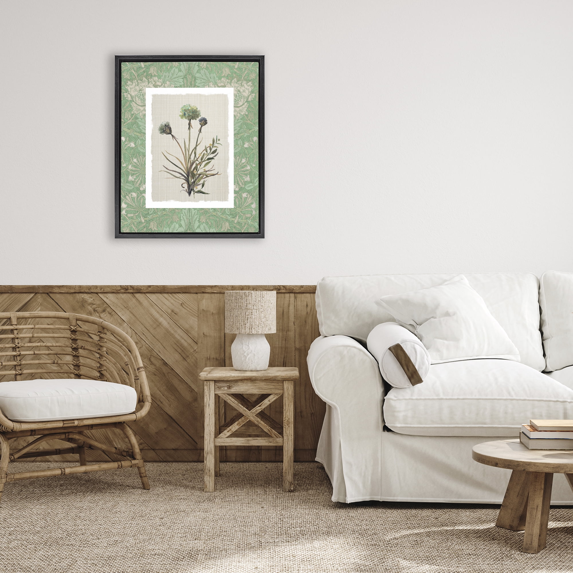 Stupell Industries Vintage Foliage in Green Black Framed Floater Canvas Wall Art, design by Carol Robinson