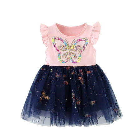 

Pimfylm Toddler Summer Dresses Kids Toddler Baby Girls Dress Sleeveless Beach Butterfly Sundress purified cotton Pink 9-12 Months