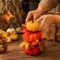 thumbnail image 4 of 3-Tier Stacked Artificial Pumpkin Decor White Orange Red Harvest Tabletop Centerpiece with Maple Leaves Berries Thanksgiving, 4 of 6