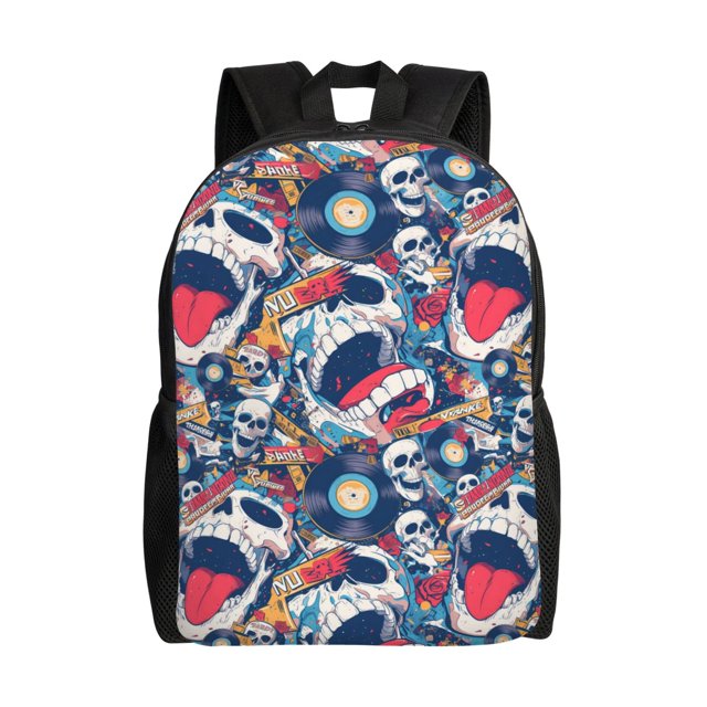 Disketp cool rock Skull Mochila Unisex de Apertura Lateral Completa, Mochila para Laptop para Escuela, Trabajo y Viajes