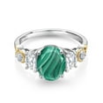 thumbnail image 2 of Gem Stone King 925 Silver and 10K Yellow Gold 3-Stone Ring Oval Green Malachite and Moissanite (3.00 Cttw, Size 7), 2 of 3