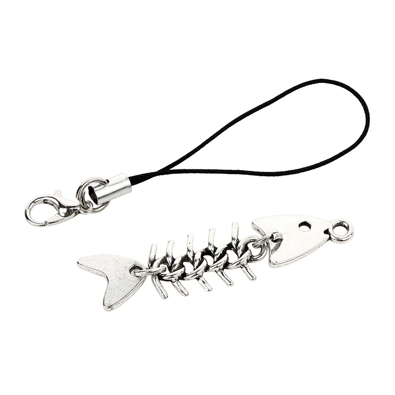 Creative Fish Bone Mobile Chain Metal Fish Bone Mobile Phone Lanyard Mobile Phone Pendant Key Rope Accessories,Silver
