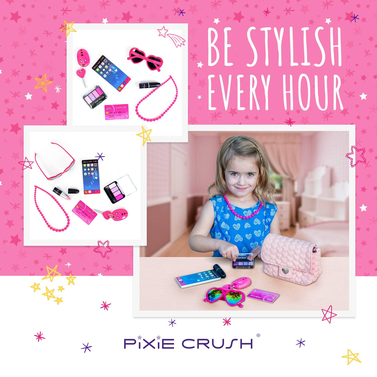 PixieCrush Pretend Play Makeup Set for Toddlers. Designer Girls Beauty  Basics 12 Piece Polka Dot Handbag Set Ages 3, 4, 5, 6, 7, 8, 9, 10 | Comes  in