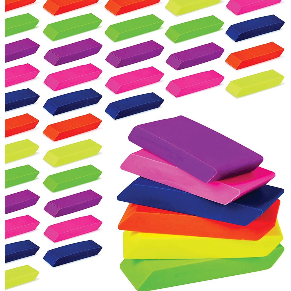 Incredible Value Premium Pencil Erasers Bright Neon Chiseled Erasers