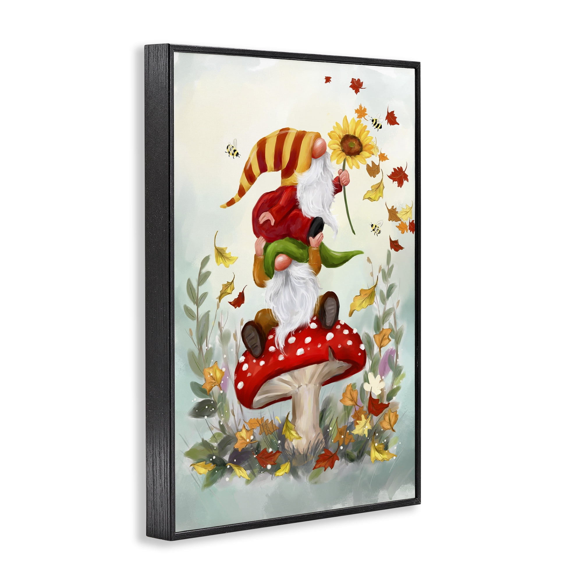 Stupell Industries Autumn Garden Gnome Fairy Tales & Fantasy Painting Black Framed Art Print Wall Art, 16 x 24