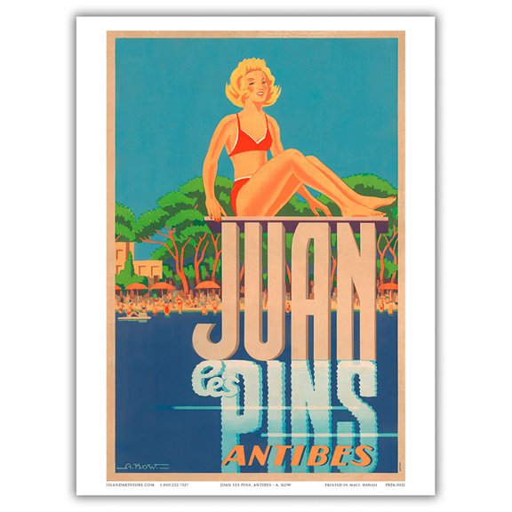 Juan Les Pins - Antibes Côte d'Azur South of France - French Riviera - Vintage Travel Poster by Alexis Kow c. 1930s - Master Art Print (Unframed) 9in x 12in