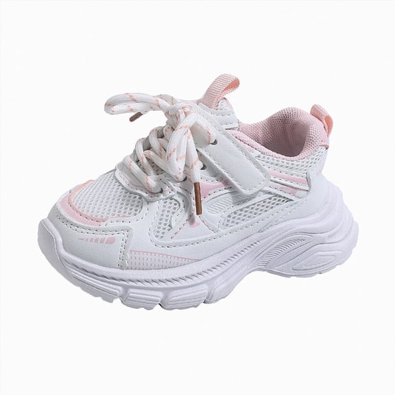 CAUYDY Toddler Boys Black Lace Up Sneakers Breathable Mesh Athletic Running Shoes Non Slip Lightweight Sport Shoes for Kids Outdoor Play(L101-Pink,7)