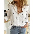 thumbnail image 3 of Womens Boho Floral Cotton Linen Shirt V Neck Button Down Roll Up Long Sleeve Lapel Blouse Tops, 3 of 4