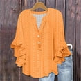 thumbnail image 2 of T Shirts For Women Womens Tops V Neck Tie Button Hollow Fabric Ruffled Sleeves Loose Casual Breathable Short Sleeves, 2 of 5