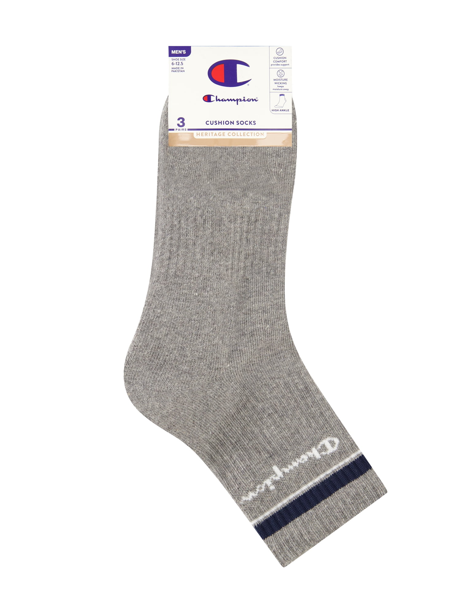 Champion Men’s Ankle Socks 3 Pack – Half Terry Cushion, Moisture-Wicking, Arch Support, Stretch Comfort, Sizes 6–12.5