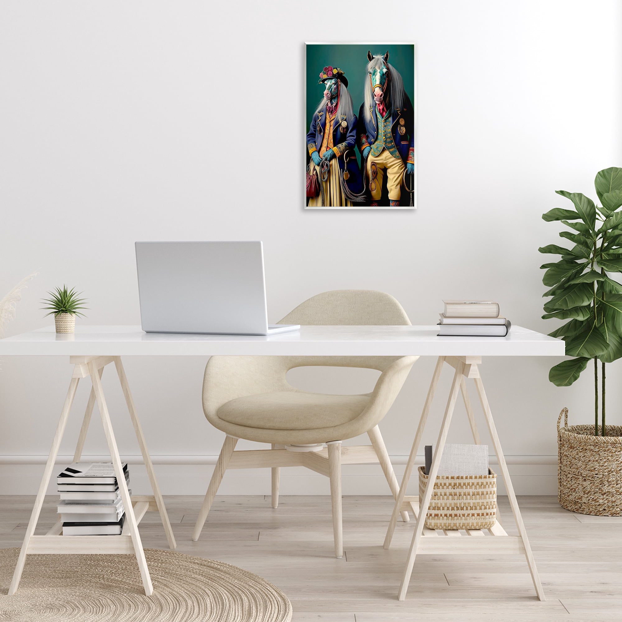 Stupell Industries Old Fashioned Horses Novelty Painting Unframed Art Print Wall Art, 13 x 19
