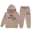 thumbnail image 3 of SUXIAN Children Boys and Girls Long Sleeve Letter Printed Lightweight Hoodie Sweatshirts and Long Pants Set Outfit Cozy Outfits Sweatsuits Sets Khaki 130, 3 of 8
