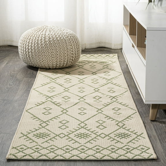 JONATHAN Y SANTA MONICA 2 x 10 Runner Rug, Boho Moroccan - Beige/Green, SMB123A-210
