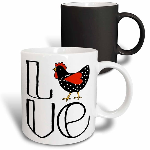 3drose, Fun Cool Word Love with a Cute Cartoon Polka Dot Chicken as the O, 11oz Magic Transforming Mug