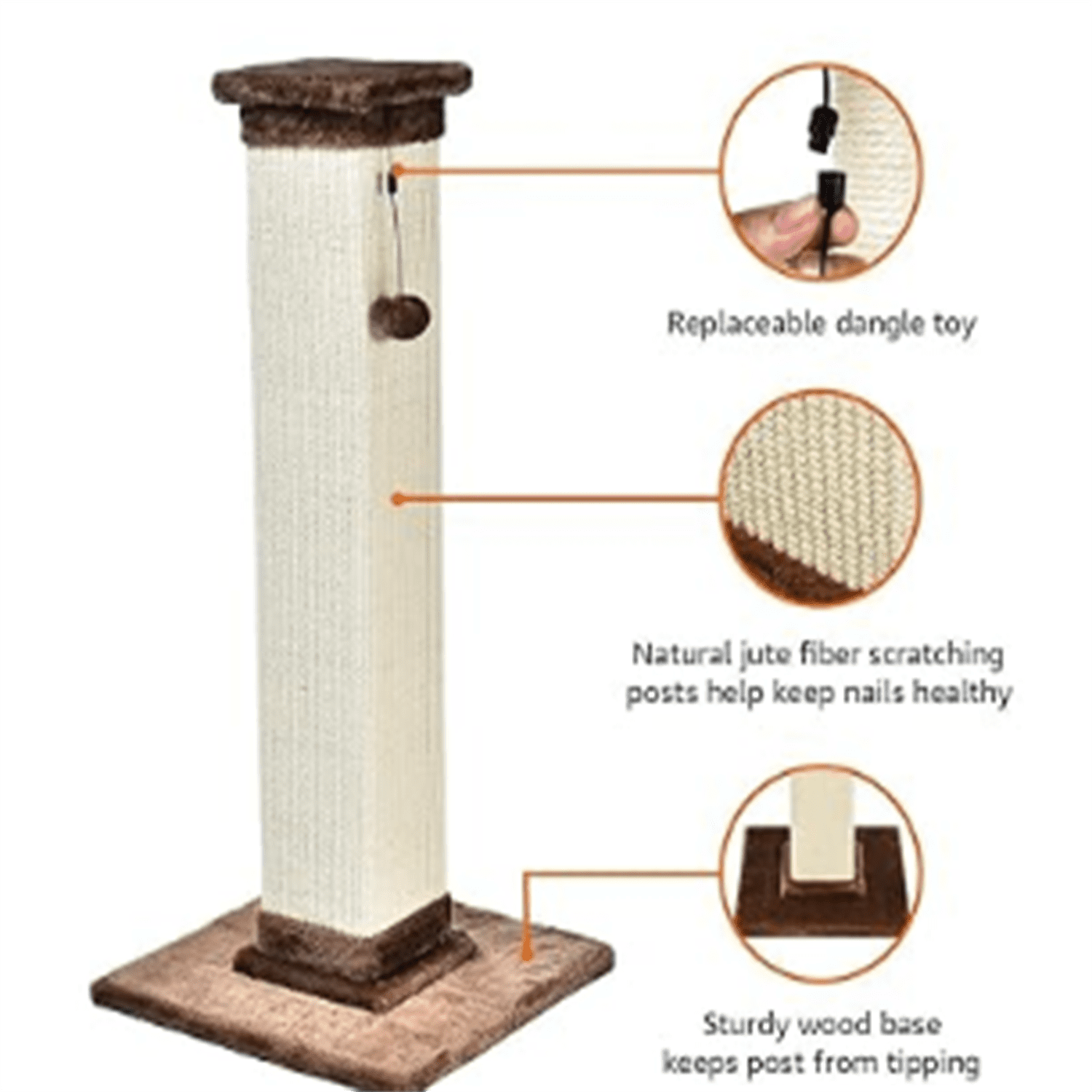 Basics Cat Scratcher - Indoor Classic Single Cat & Kittens Scratching Post with Sisal Rope, Jute Fiber, Large (35.4"H) - Brown
