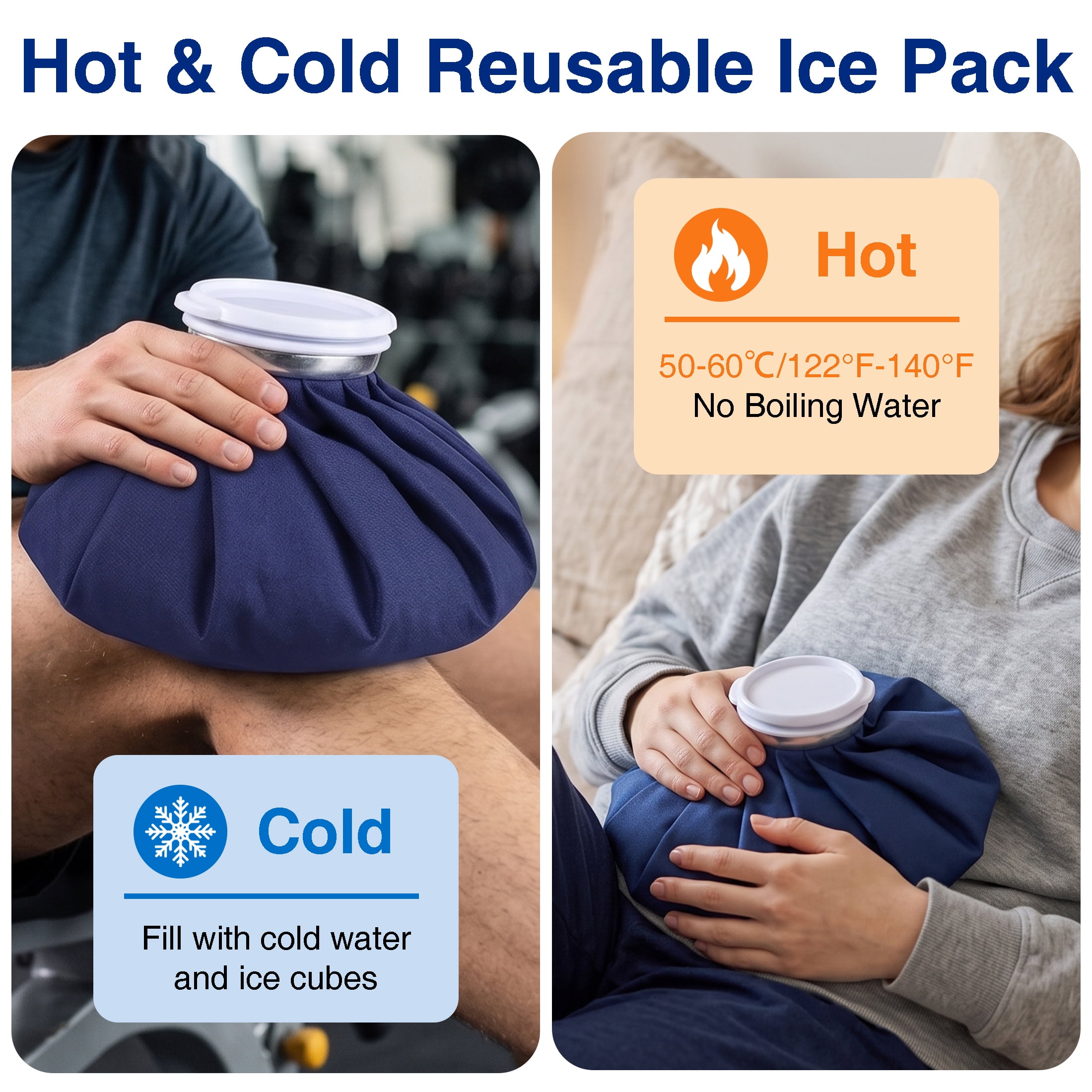 GARITIN 3 Pack Reusable Ice Bags for Injuries, Hot & Cold Therapy Ice Pack, 6/9/11 Inch Leak‑Proof Ice Bag, Reusable Cold Pack for Swelling, Sprains, Headache, Muscle Pain Relief