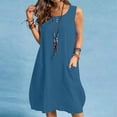 thumbnail image 6 of Women's Summer Dress Loose Crewneck Sleeveless Button Down Linen Dress with Pocket Beach Sundress for Daily Wear Casual Dress, 6 of 6