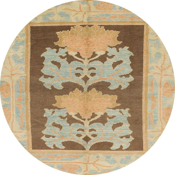 Ahgly Company Machine Washable Indoor Round Abstract Bronze Brown Area Rugs, 6' Round