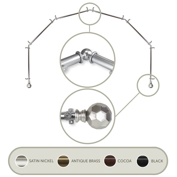 Domovina Reid 13/16-inch 6-Sided Bay WIndow Curtain Rod-Color:Satin Nickel