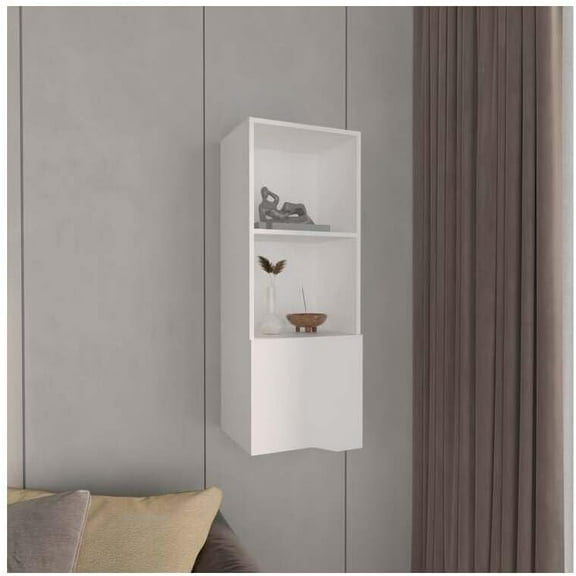 Renaissance Rhapsody 43" Tall White Wall Cabinet with One Door and Two Interior Shelves for Bathroom Kitchen Garage Storage