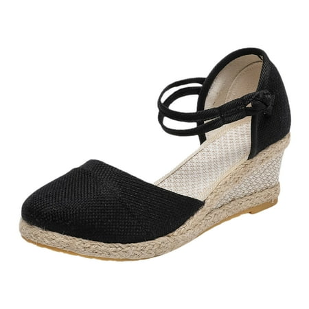 

PEASKJP Sandals for Women Casual Summer Sandals Summer Strappy Lace Up Open Toe Fashion Knee High Flat Sandal Gladiator Sandals (Black 6.5)