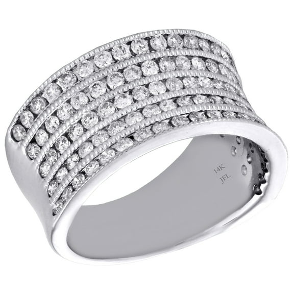 14K White Gold Round Diamond 5 Rows Ladies Concave Right Hand Cocktail Ring 1 CT