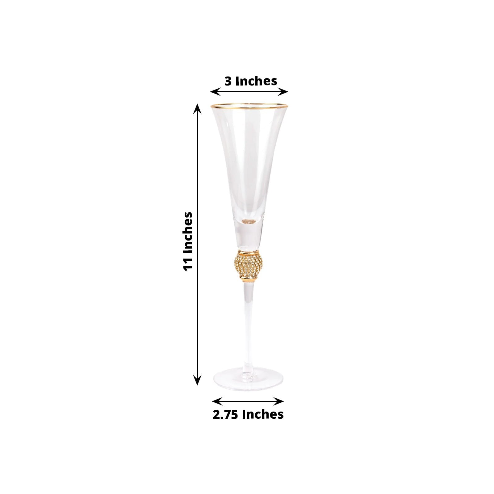 BalsaCircle 6 Clear Champagne Flute Glasses 6oz Gold Rim Design with Rhinestones Party Events Decorations