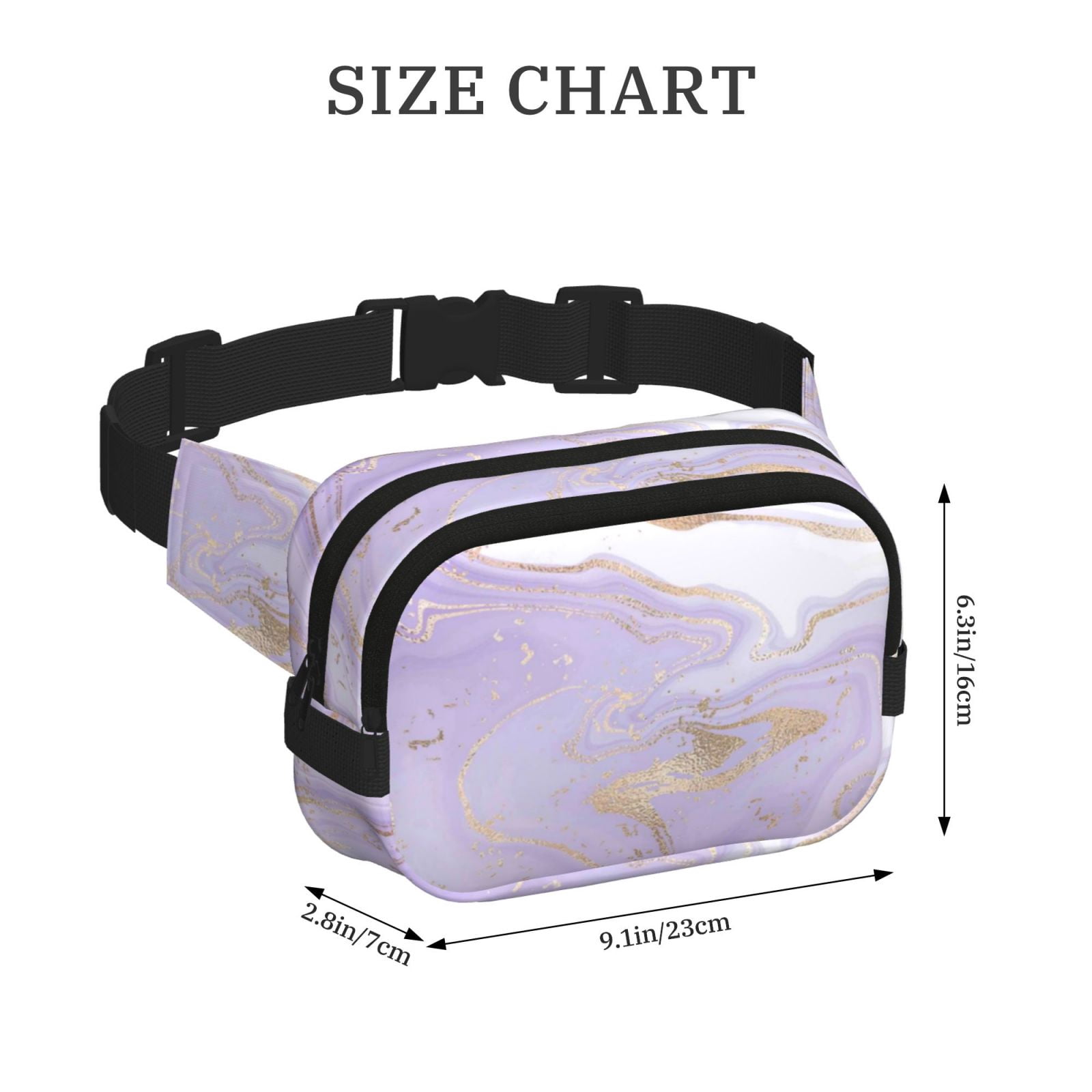 Picia Lavender Glitter Foil Stripes Print Square Double-Layer Waist Bag Mini Adjustable Waist Belt Bag Exercise Running Travel Hiking