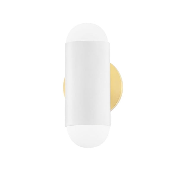 2 Light Wall Sconce in Contemporary-Futuristic Style 9.5 inches Tall and 4.75 inches Wide-Aged Brass/Soft White Combo Finish Bailey Street Home