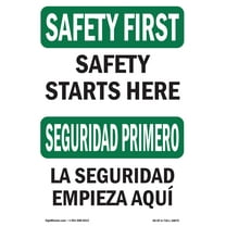 OSHA SAFETY FIRST Sign - Safety Starts Here Bilingual | Plastic Sign | Protect Your Business, Construction Site, Warehouse & Shop Area | Made in the USA