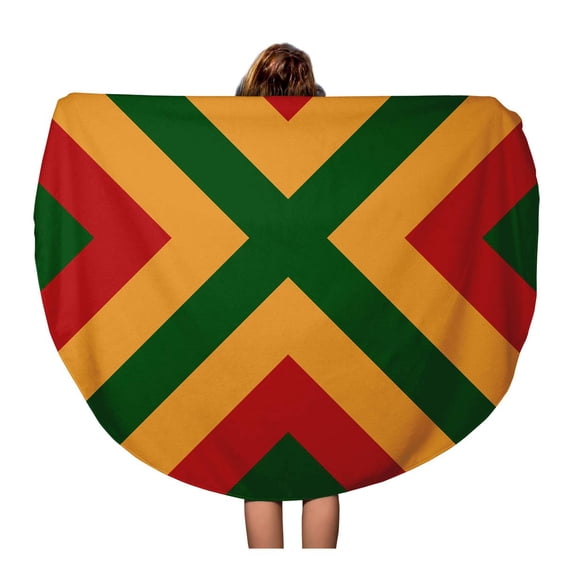KDAGR 60 inch Round Beach Towel Blanket Colorful of Reggae Colors Flag for Plaid Graphics Green Travel Circle Circular Towels Mat Tapestry Beach Throw