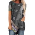 thumbnail image 2 of Puntoco Mujer Moda Casual Retro Impresión Blusa Cuello Redondo Manga Corta Camiseta tops Puntoco Puntoco-1675, 2 of 4