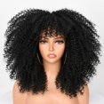 thumbnail image 5 of LHWEN 16 Inch Short Hair Weird Curly Wig With Bangs For Lolita Synthetic Natural Glue Brown Mixed Blonde Wig Beauty Salon Straight Hair Fun Lace Wavy Curls Braided Hair Synthetic Hair bohon, 5 of 9
