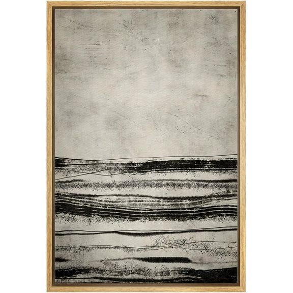 IDEA4WALL Framed Canvas Wall Art Minimalist Monochrome Abstract Landscape Modern Pop Art Vintage Black Lines Print Contemporary Relax/Calm Cool for Living Room, Bedroom, Office - Natural 24"x36"