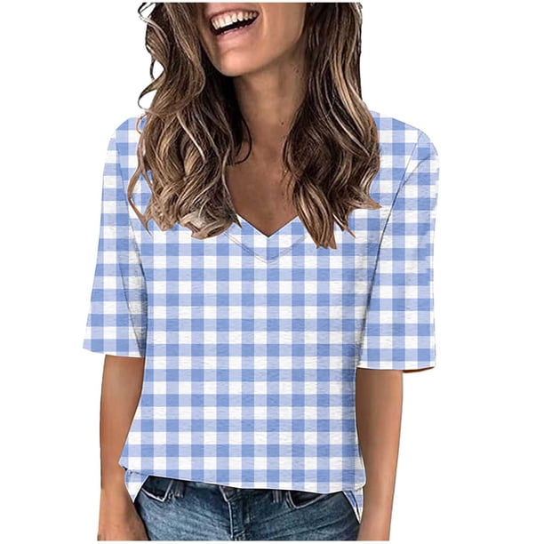 Camisetas Casuales de las Mujeres Impresas Manga Corta Cuello en V, Camiseta Ligera para Diario, Fiesta Y Primavera Verano