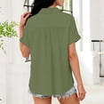 thumbnail image 3 of Fancifize Summer Tops for Women Cotton Linen Short Sleeve Shirts Dressy Casual Work Tshirt Button Down Collared Outfits with Pockets, 3 of 5
