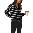 thumbnail image 4 of INSPIRE CHIC Chandail Polo à Rayures pour Femme Automne Hiver Col en V à Blocs de Couleur Manches Longues Tricoté Décontracté Hauts m Noir, 4 of 6