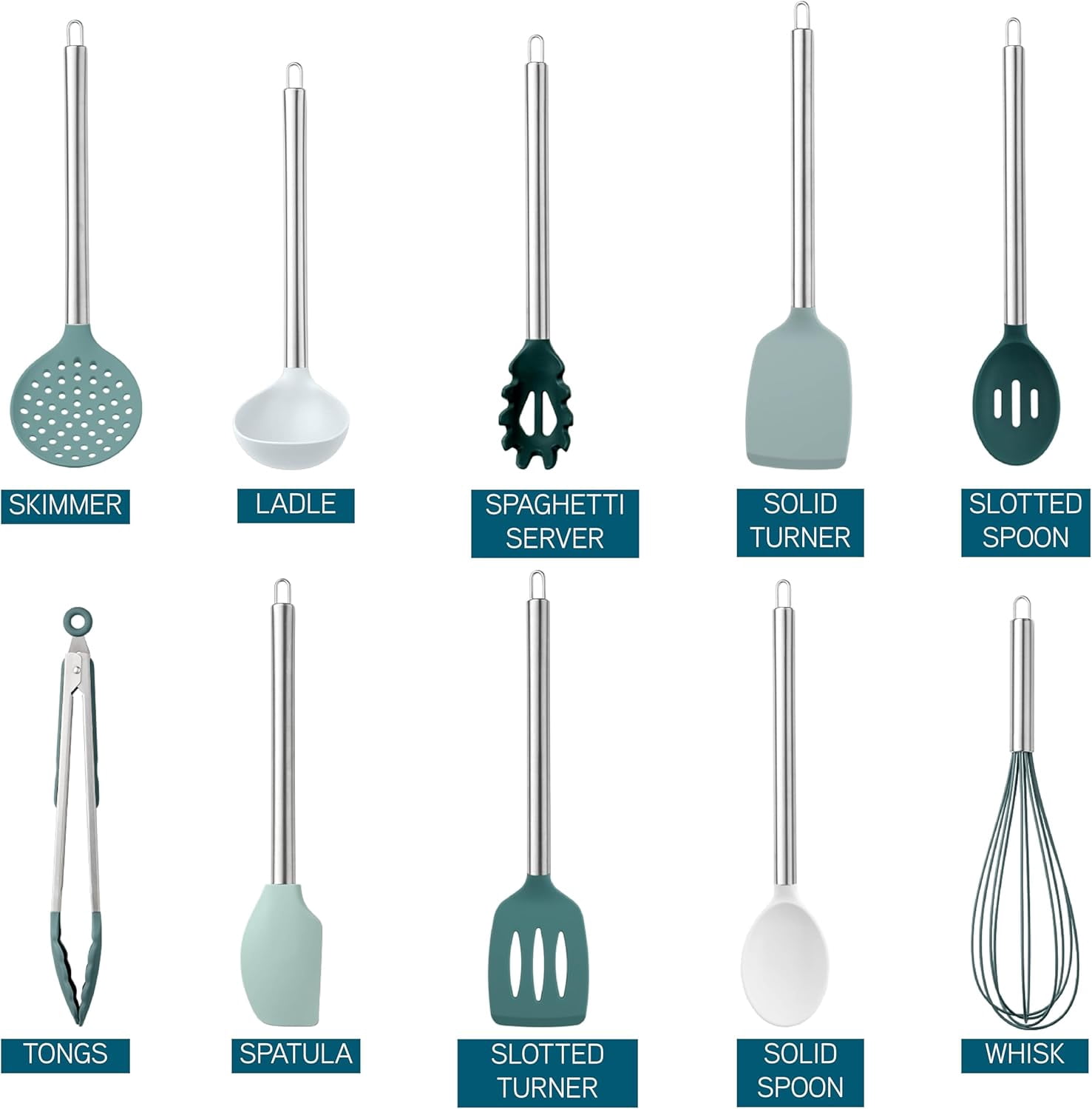 COOK WITH COLOR 10-Pc Cooking Utensils Set Kitchen Gadgets & Essentials, Teal