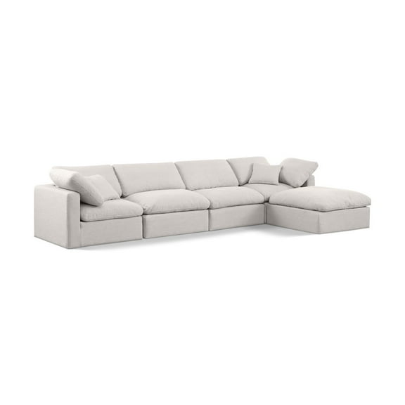 Meridian Furniture Indulge 129" Fabric L-Shaped Modular Sectional in Cream