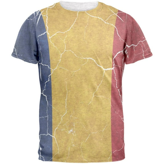 Distressed Romanian Flag Mens T Shirt Heather White 2XL