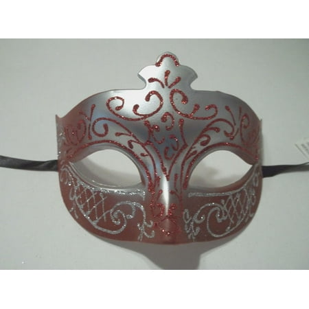 Red Crimson Silver Scroll Venetian Mask Masquerade Costume Prom Dance Men