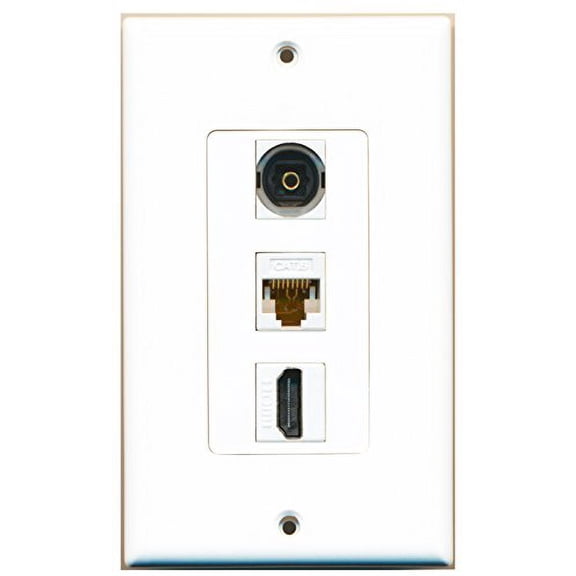 RiteAV - 1 Port HDMI and 1 Port Toslink and 1 Port Cat6 Ethernet White Decorative Wall Plate Decorative