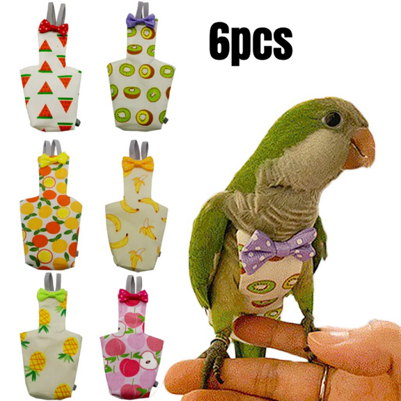 6 Pieces Bird Diapers, Washable Reusable Parrots Nappy with Waterproof Inner Layer Soft Small Pet Birds Flight Suit for Budgie Parakeet Cockatiel