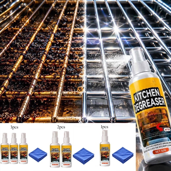 Household Heavy Duty Kitchen Grease Cleaner 1.7 fl oz, Liquid Heavy Oil Stain Remover & Degreaser for Stovetop Range Hood Oven Grill