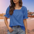 thumbnail image 1 of Camisetas De Mujer Camiseta de verano para mujer Camisetas sueltas de cuello cuadrado para fiesta (Azul M) Ygjytge para Mujer Azul T L, 1 of 6